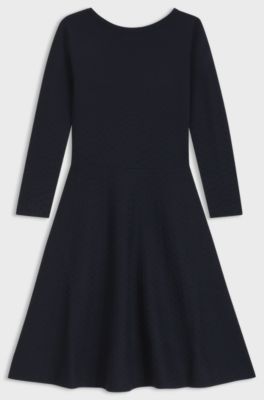 Vestito a motivi con scollo a barca in maglia elasticizzata, Blu scuro