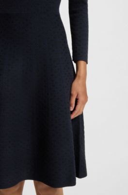 Patterned boat-neck dress in a stretch knit, Dark Blue