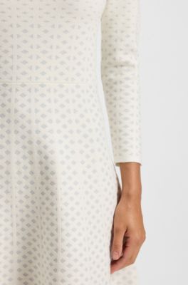 Patterned boat-neck dress in a stretch knit, White