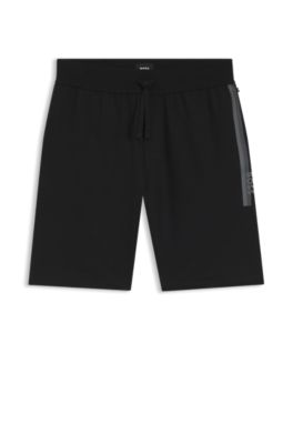 Cotton-terry shorts with stripe and logo, Black