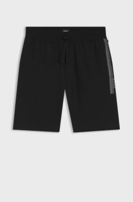 Cotton-terry shorts with stripe and logo, Black