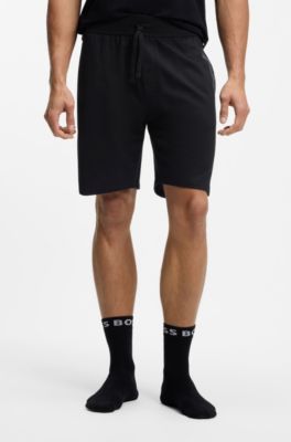 Short de v&ecirc;tements de d&eacute;tente en molleton de coton avec logo imprim&eacute;, Noir
