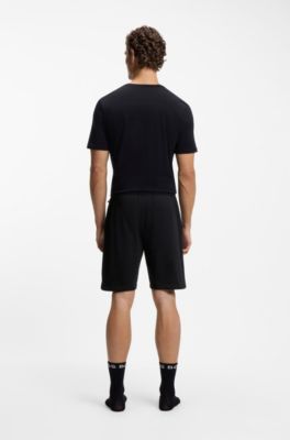 Cotton-terry shorts with stripe and logo, Black
