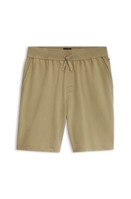 Logo-print loungewear shorts in cotton terry, Beige