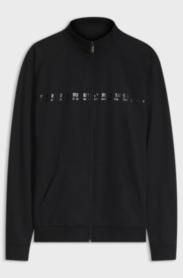 Cotton-terry jacket with stripe and logo, Black