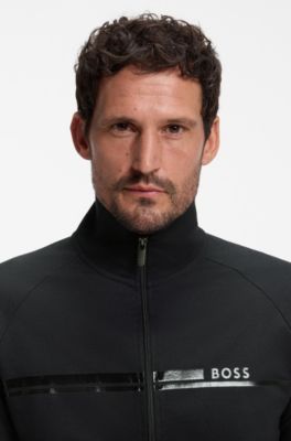 Cotton-terry jacket with stripe and logo, Black