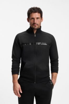 Cotton-terry jacket with stripe and logo, Black