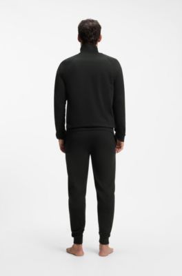 Cotton-terry jacket with stripe and logo, Black