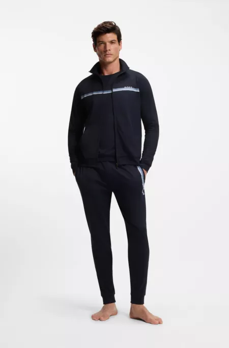 Cotton-terry jacket with stripes and logo