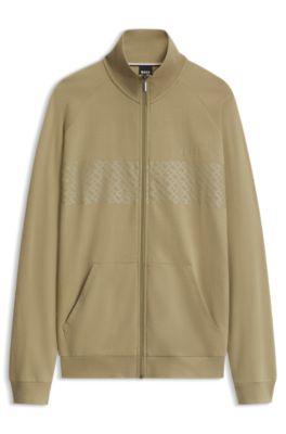 Cotton-terry jacket with stripe and logo, Beige