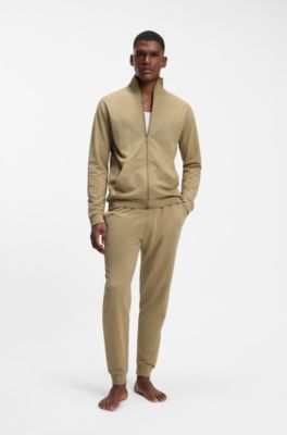 Veste en molleton de coton &agrave; rayure et logo, Beige