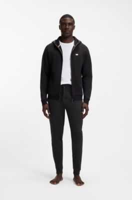 Cotton-terry tracksuit bottoms with logo and stripe, Black