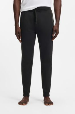 Cotton-terry tracksuit bottoms with logo and stripe, Black