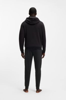 Cotton-terry tracksuit bottoms with logo and stripe, Black