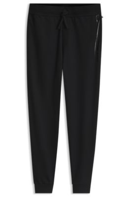 Cotton-terry tracksuit bottoms with logo and stripe, Black