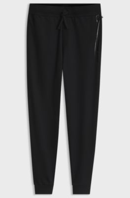 Cotton-terry tracksuit bottoms with logo and stripe, Black