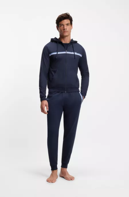 Cotton-terry tracksuit bottoms with stripes and logo