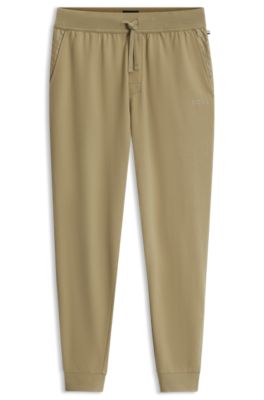 Cotton-terry tracksuit bottoms with logo and stripe, Beige