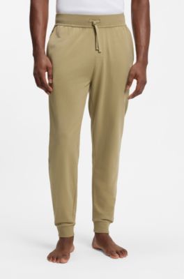 Cotton-terry tracksuit bottoms with logo and stripe, Beige
