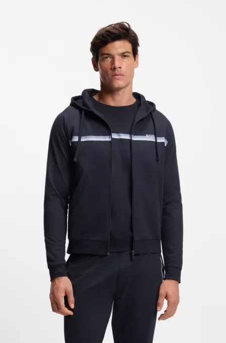Cotton-terry zip-up hoodie with stripes and logo