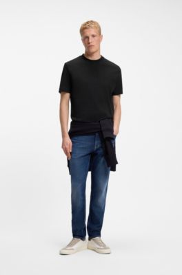 T-shirt in cotone intrecciato con logo ricamato, Nero
