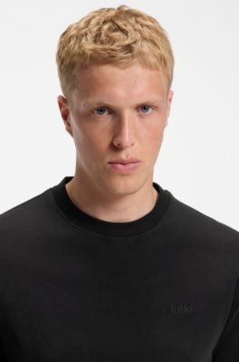 T-shirt in cotone intrecciato con logo ricamato, Nero