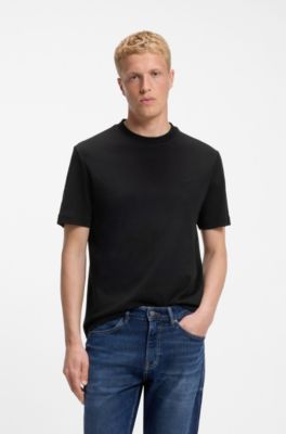 Interlock-cotton T-shirt with embroidered logo, Black