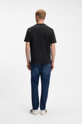 Interlock-cotton T-shirt with embroidered logo, Black