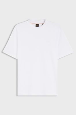 T-shirt in cotone intrecciato con logo ricamato, Bianco