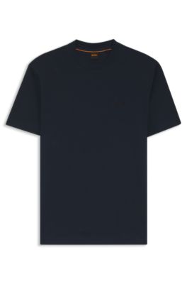 Interlock-cotton T-shirt with embroidered logo, Dark Blue