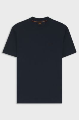 Interlock-cotton T-shirt with embroidered logo, Dark Blue