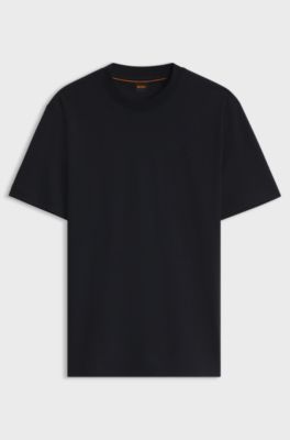 Interlock-cotton T-shirt with embroidered logo, Dark Blue