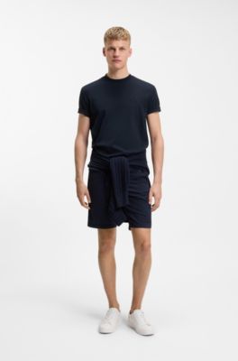 T-shirt in cotone intrecciato con logo ricamato, Blu scuro