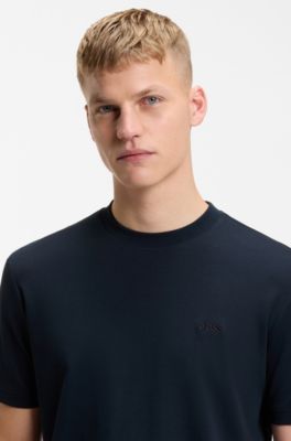 Interlock-cotton T-shirt with embroidered logo, Dark Blue