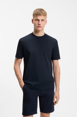 Interlock-cotton T-shirt with embroidered logo, Dark Blue
