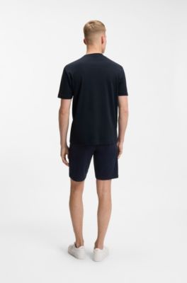 Interlock-cotton T-shirt with embroidered logo, Dark Blue