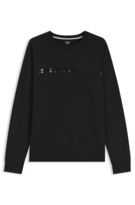Cotton loungewear sweatshirt with chest branding, Black