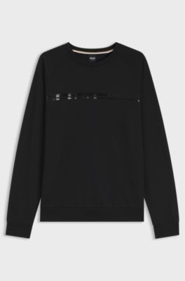 Cotton loungewear sweatshirt with chest branding, Black