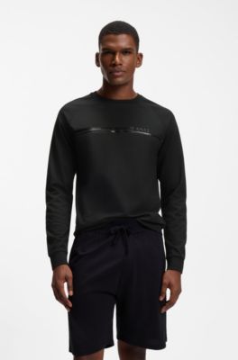 Cotton loungewear sweatshirt with chest branding, Black