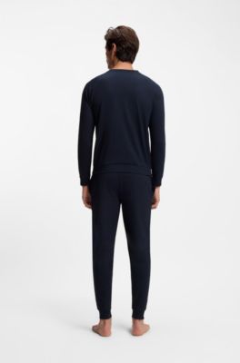 Cotton loungewear sweatshirt with chest branding, Dark Blue