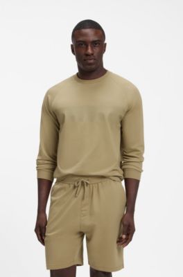 Cotton loungewear sweatshirt with chest branding, Beige