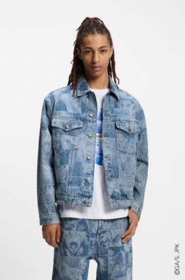 HUGO x Jujutsu Kaisen denim jacket with character print, Turquoise