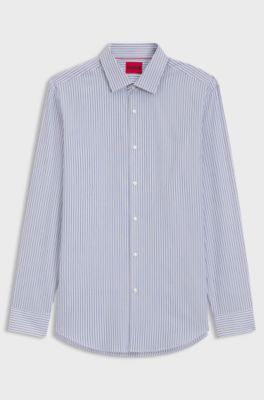 Slim-fit shirt in Oxford cotton with barrel cuffs, Blue stripes