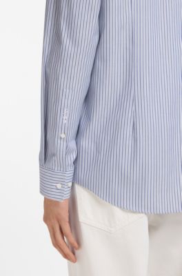 Slim-fit shirt in Oxford cotton with barrel cuffs, Blue stripes