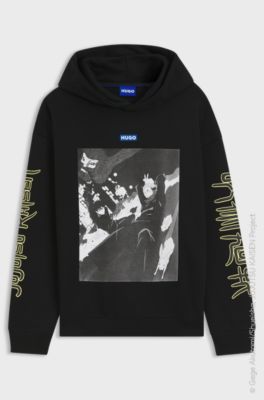 HUGO x Jujutsu Kaisen hoodie with Yuji and Megumi print, Black