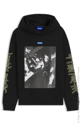 HUGO Herren Schwarz X Jujutsu Kaisen Hoodie Mit Yuji-Und-Megumi-Print Klein