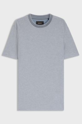T-shirt in structured cotton and silk, Light Blue