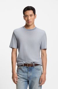 T-shirt in structured cotton and silk, Light Blue