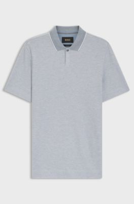 Cotton-silk polo shirt with three-tone structure, Light Blue