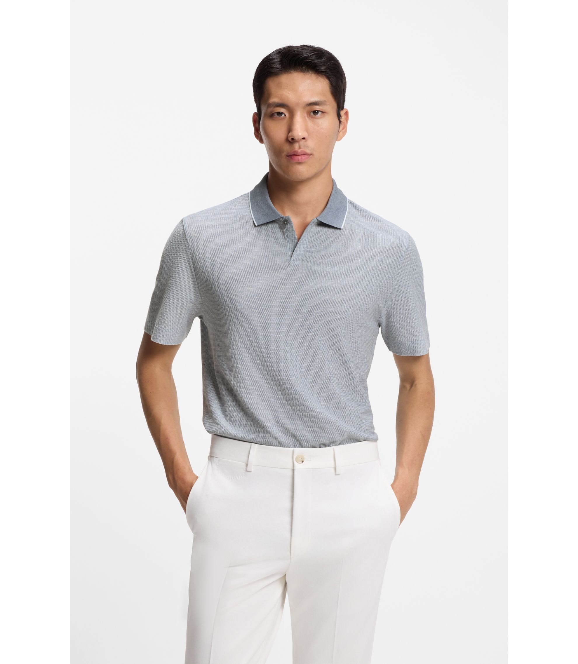 Poloshirt aus Baumwolle und Seide mit dreifarbiger Struktur